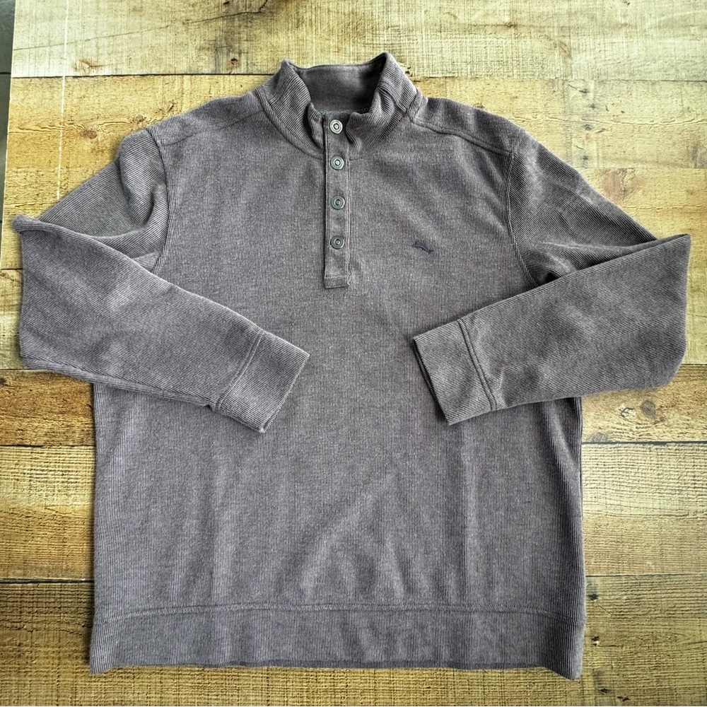 Tommy Bahama Quarter Button Pullover Cotton Sweater Purple XLARGE